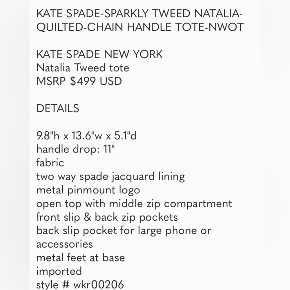 Kate spade sparkle shimmer tweed bag purse Natalia tote - Picture 11 of 11